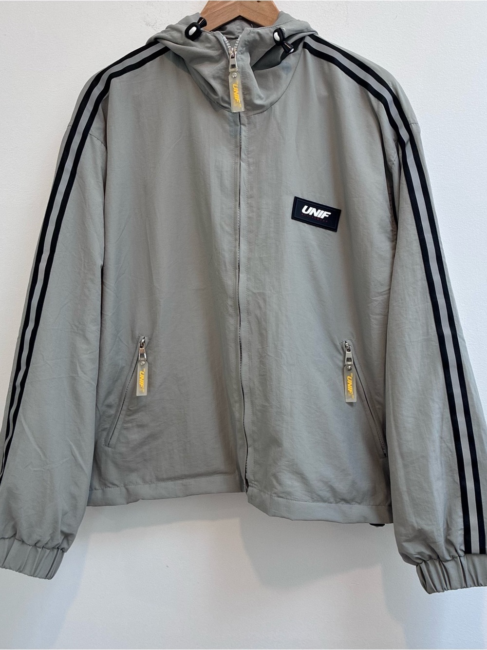UNIF Light Gray Hooded Track Jacket• Large